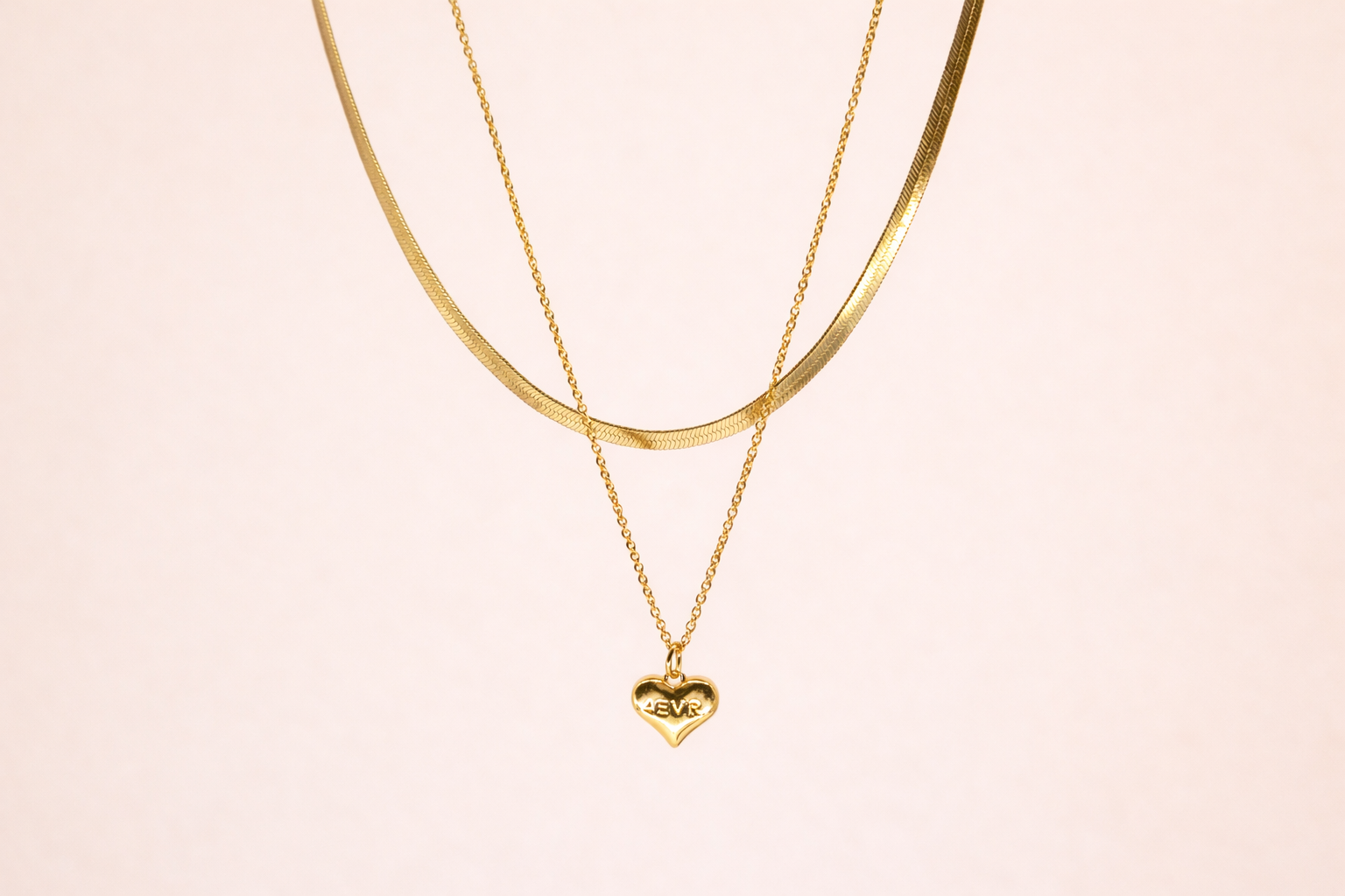 18kt Gold Polish Necklace with Two Layered Chain & Heart Pendant Anti-Tarnish & Anti-Allergic for Girls