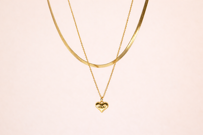 18kt gold polish necklace with two laayered chain & heart pendant anti tranish anti allergic for girls