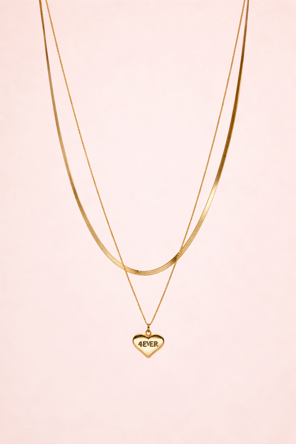 18kt Gold Polish Necklace with Two Layered Chain & Heart Pendant Anti-Tarnish & Anti-Allergic for Girls