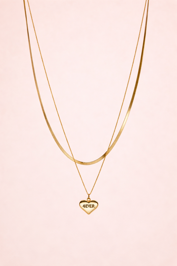 Necklace with Two Layered Chain & Heart Pendant for Women – 18K Gold Plated