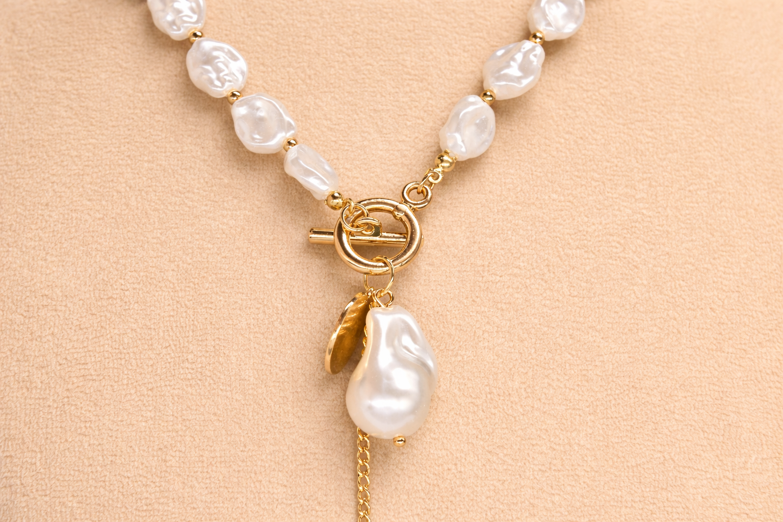 18kt Gold Polish Fancy Necklace with Pearl Anti-Tarnish & Anti-Allergic for Girls
