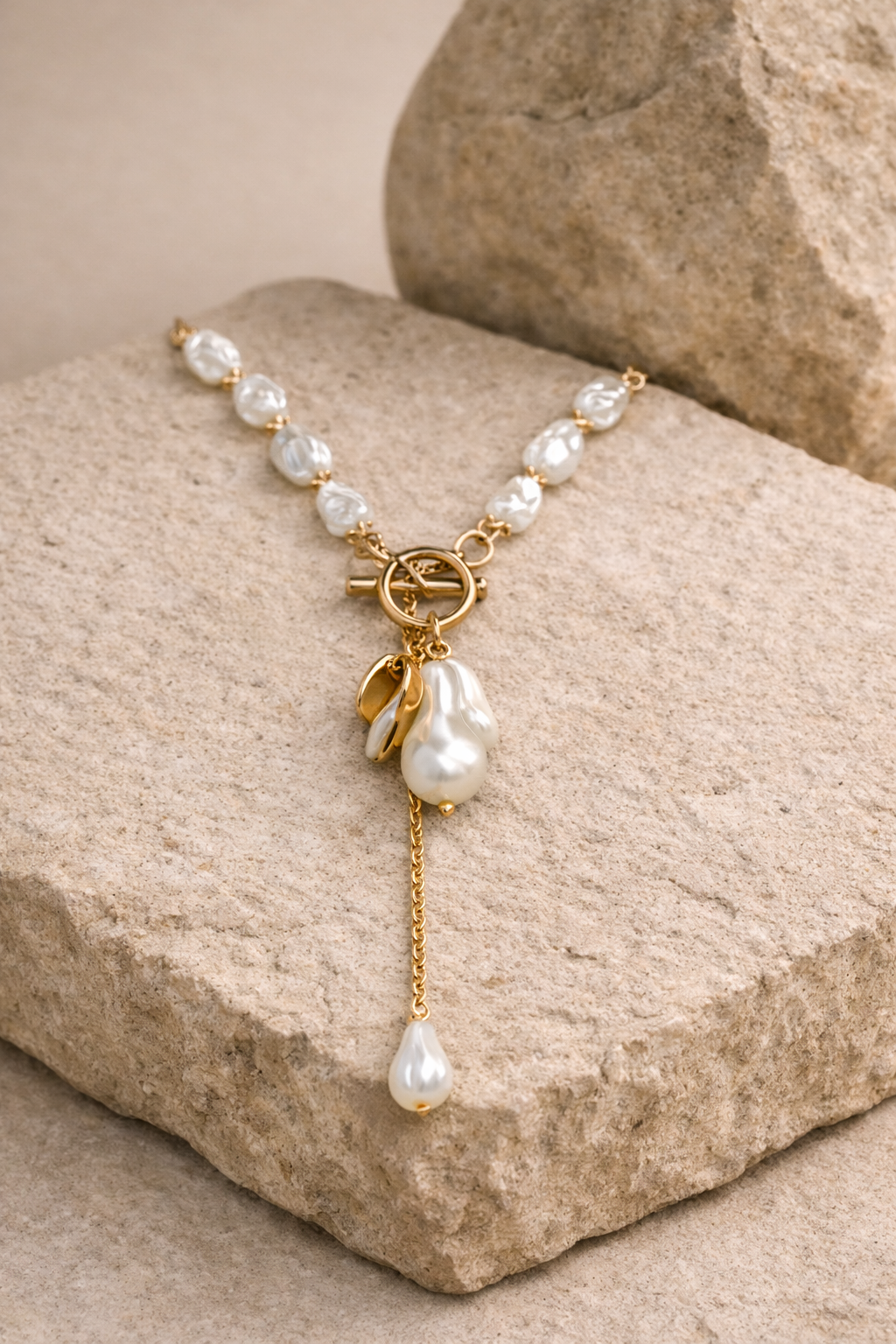 18kt Gold Polish Fancy Necklace with Pearl Anti-Tarnish & Anti-Allergic for Girls