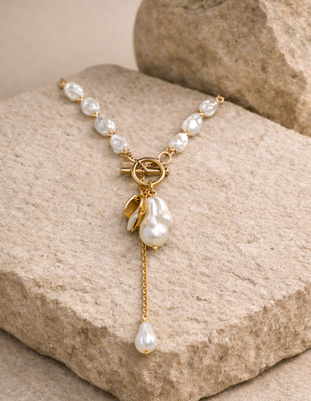 18kt gold polish fancy necklace with pearl anti tranish anti allergic for girls