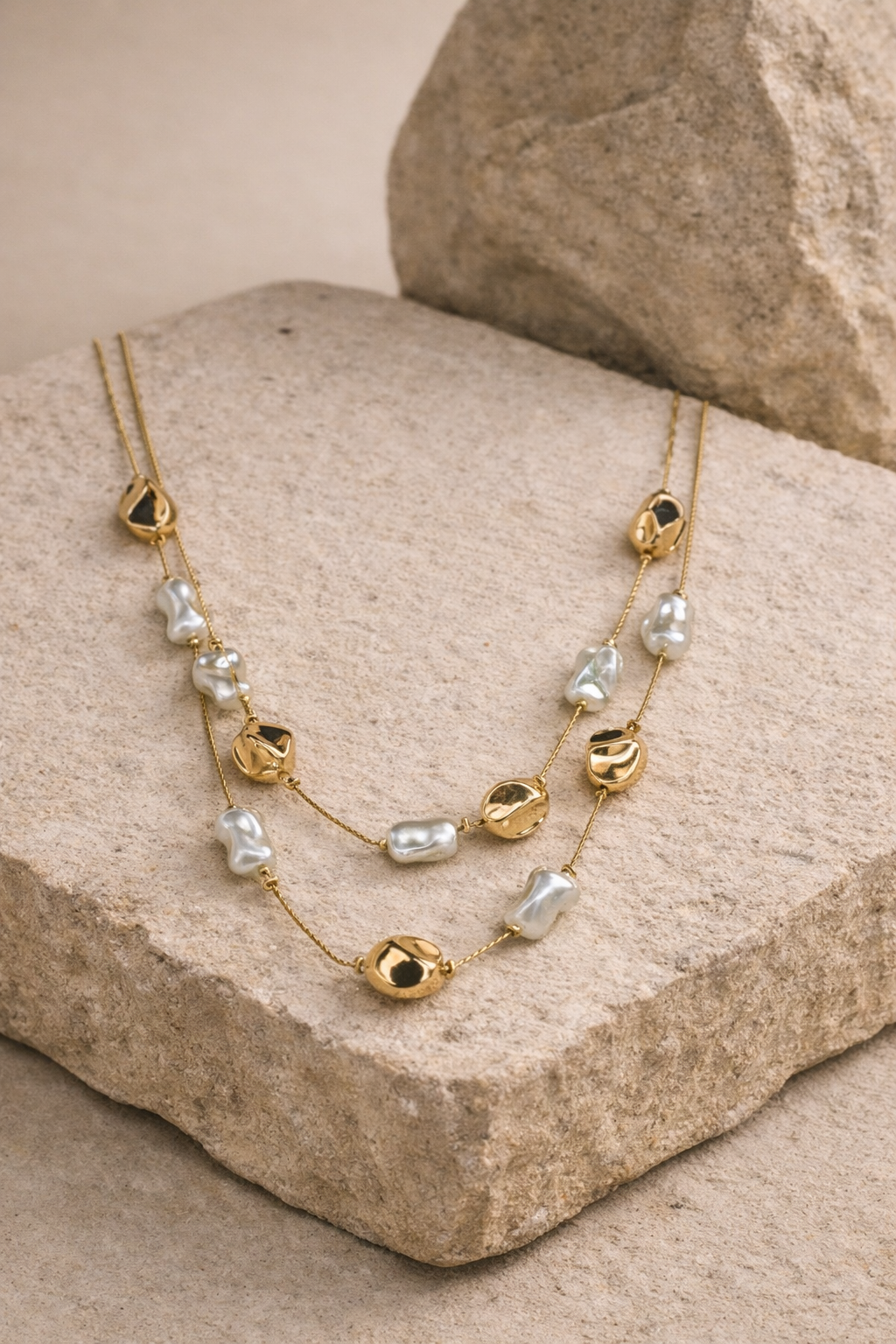18kt Gold Polish Necklace with Pearls Anti-Tarnish & Anti-Allergic for Girls