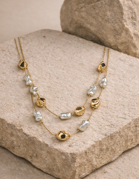 18kt gold polish necklace with pearls anti tranish anti allergic for girls