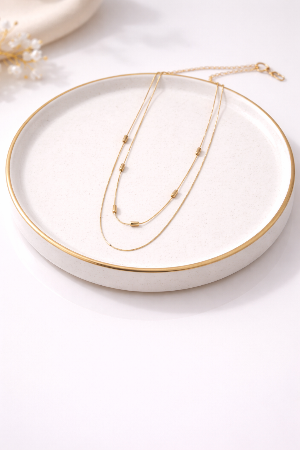 18kt Gold Polish Fancy Necklace with Two Layered Chain Anti-Tarnish & Anti-Allergic for Girls
