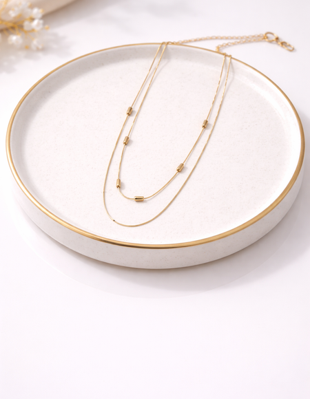 18kt gold polish fancy necklace with two layered chain anti tranish anti allergic for girls
