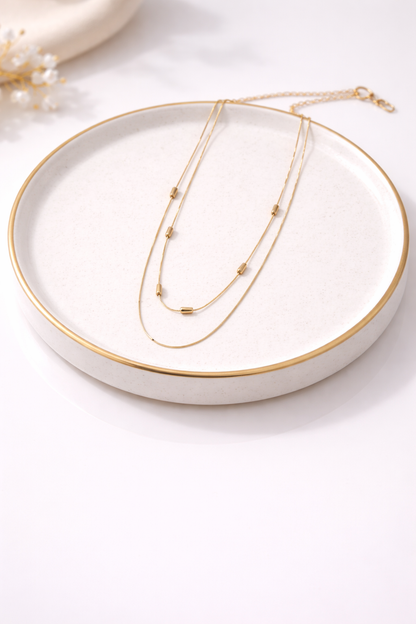 18kt gold polish fancy necklace with two layered chain anti tranish anti allergic for girls