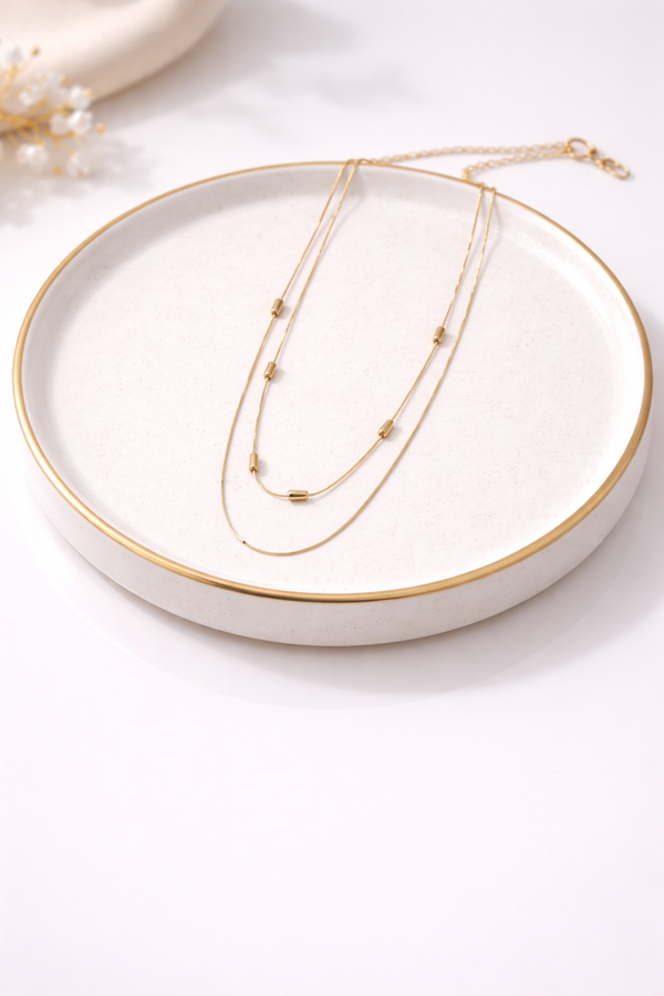 Fancy Necklace with Two Layered Chain for Women – 18K Gold Plated