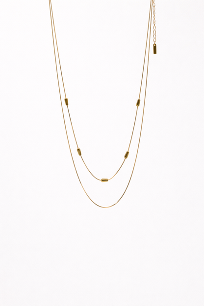 18kt gold polish fancy necklace with two layered chain anti tranish anti allergic for girls