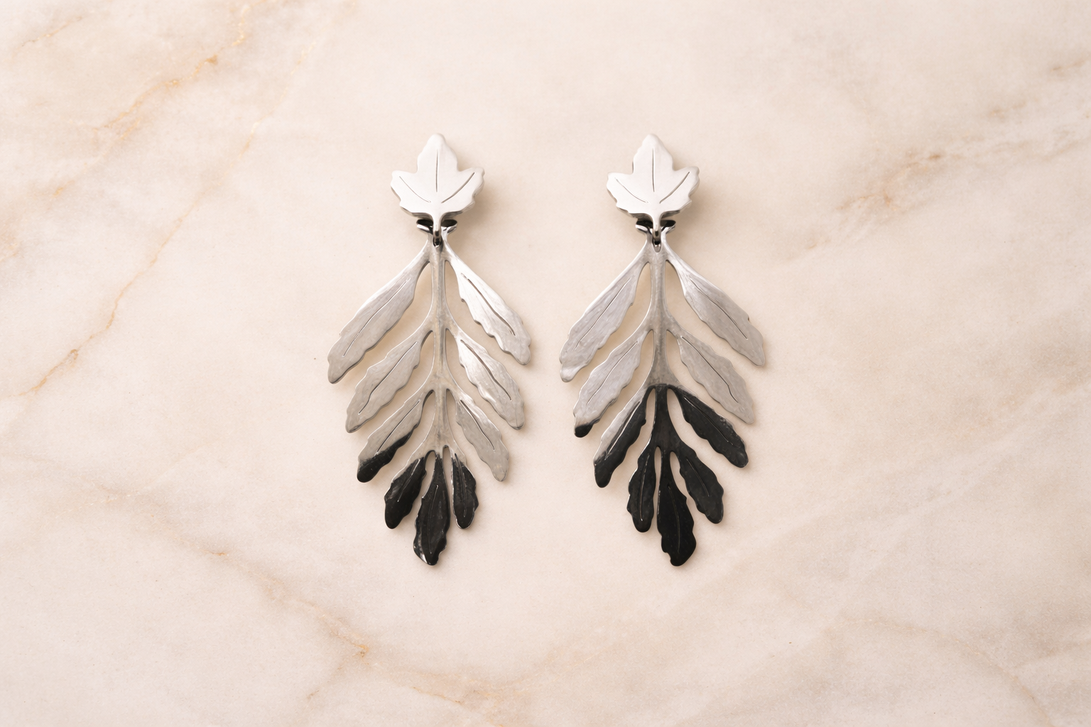 Stainless Steel Silver Polish Earring with Leaf Dangle Anti-Tarnish & Anti-Allergic for Girls