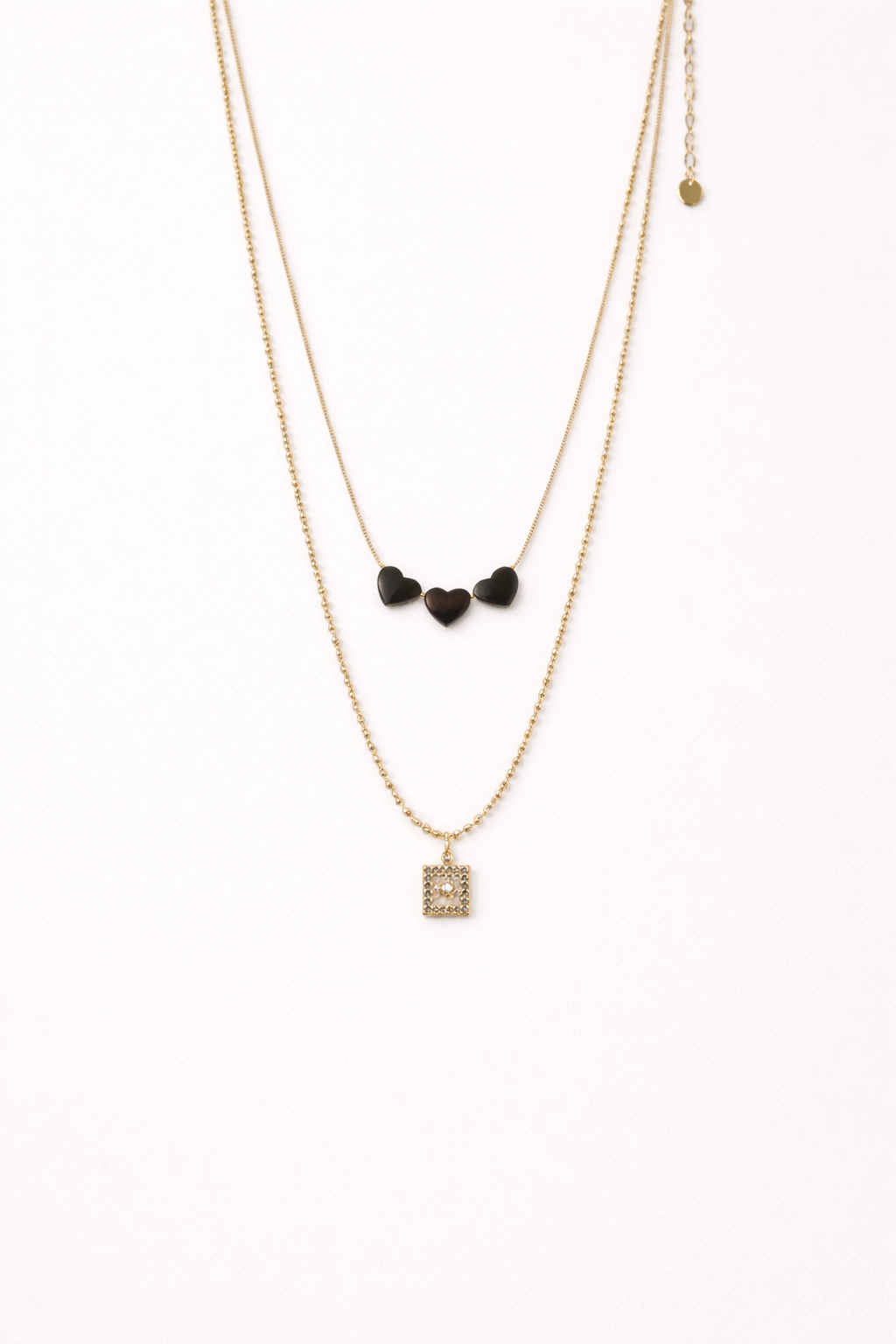 18kt Gold Polish Fancy Necklace with Two Layered Chain & Black Heart Anti-Tarnish & Anti-Allergic for Girls