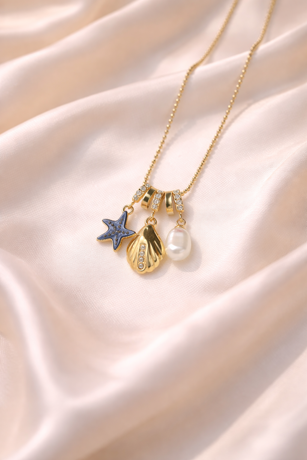 18kt Gold Polish Necklace with Shell, Pearl, Star Pendant Anti-Tarnish & Anti-Allergic for Girls