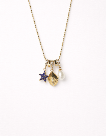 18kt gold polish neclace with shell,pearl,star pendant anti tranish anti allergic for girls