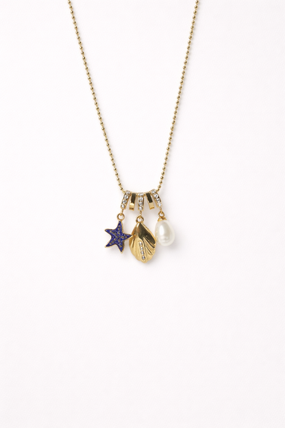 18kt gold polish neclace with shell,pearl,star pendant anti tranish anti allergic for girls