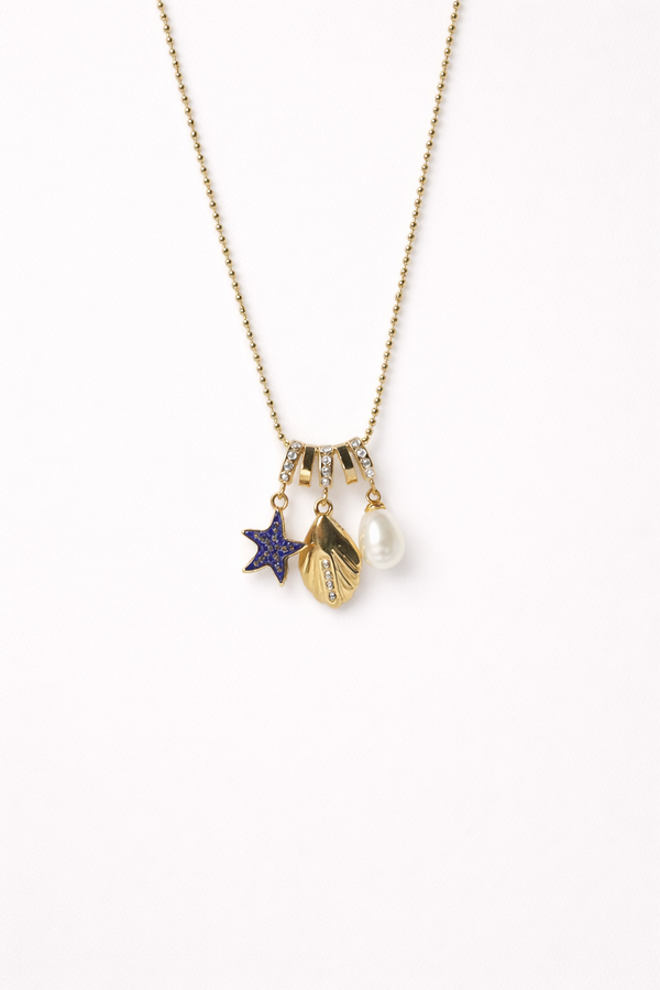 Necklace with Shell, Pearl, Star Pendant for Women – 18K Gold Plated
