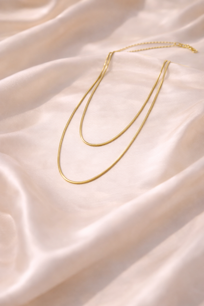 18 carat gold polish necklace with dual chain anti tranish anti allergic for girls