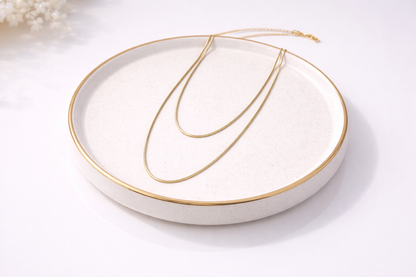 18 carat gold polish necklace with dual chain anti tranish anti allergic for girls