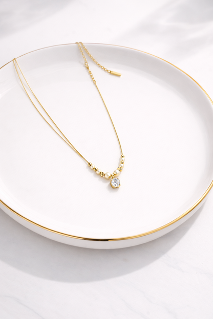 18 carat gold polish neckalce with swarovski stone pendant anti tranish anti allergic for girl
