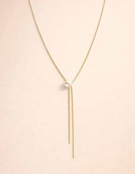 18 carat gold polish necklace with single white pearl anti tranish anti allergic for girl