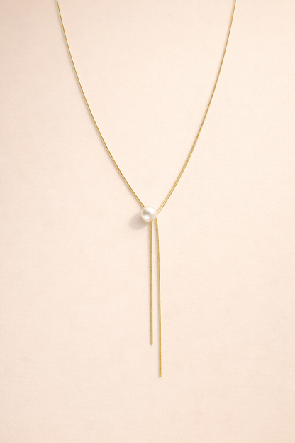 18 carat gold polish necklace with single white pearl anti tranish anti allergic for girl
