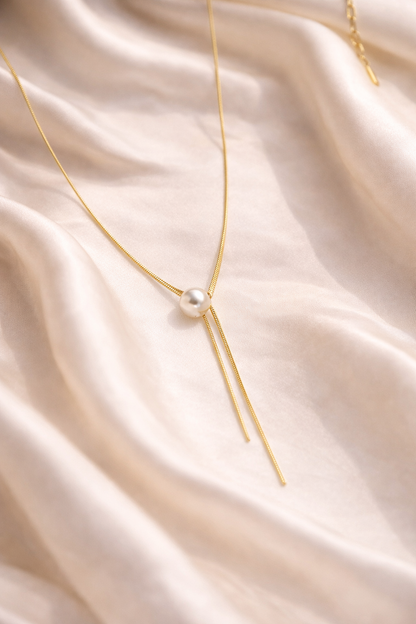 18 carat gold polish necklace with single white pearl anti tranish anti allergic for girl