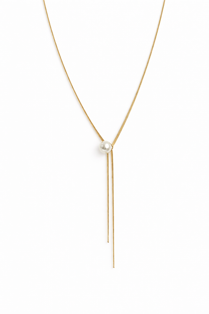 18 carat gold polish necklace with single white pearl anti tranish anti allergic for girl