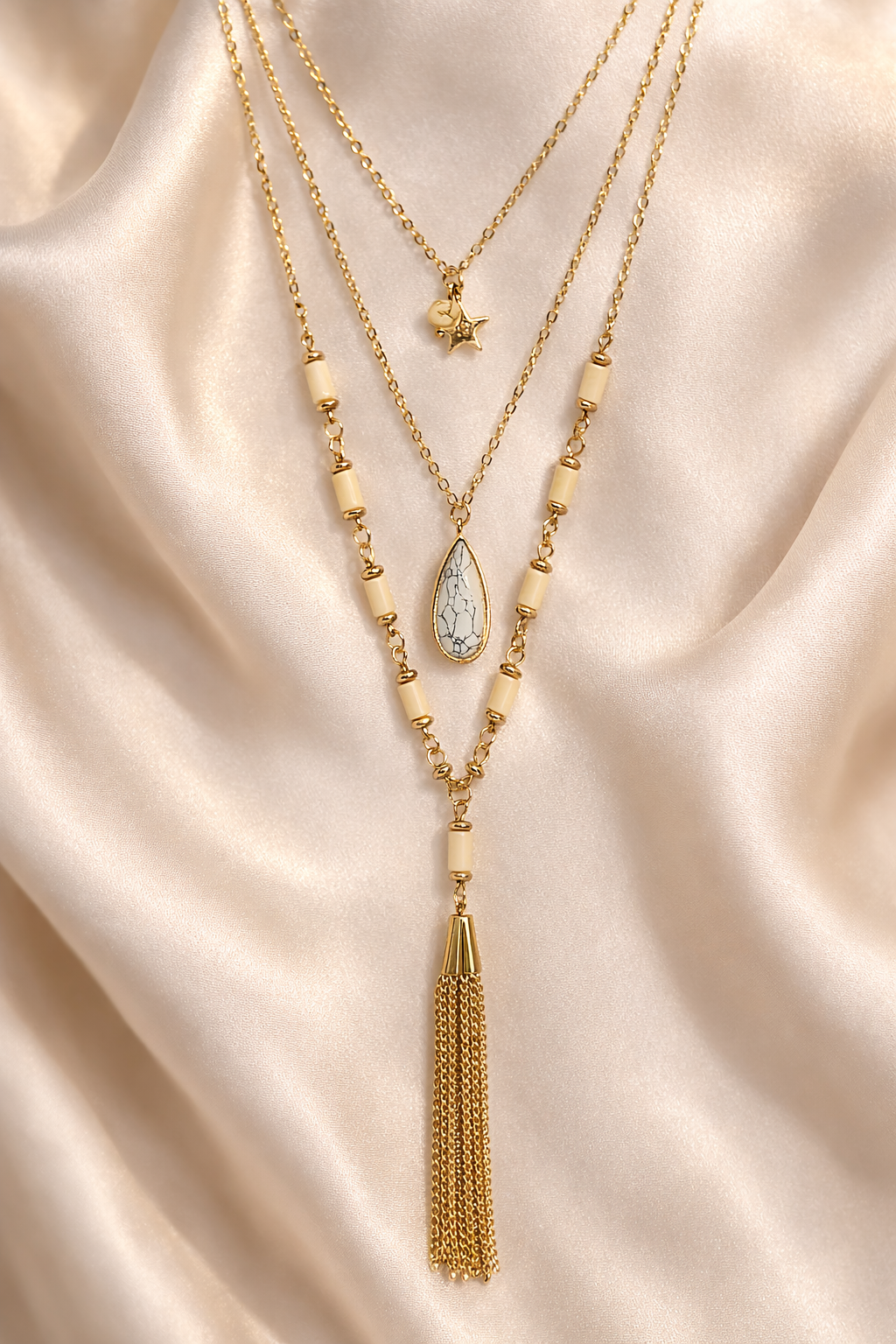 18kt Gold Polish Necklace Featuring Multiple Chains Anti-Tarnish & Anti-Allergic for Girls