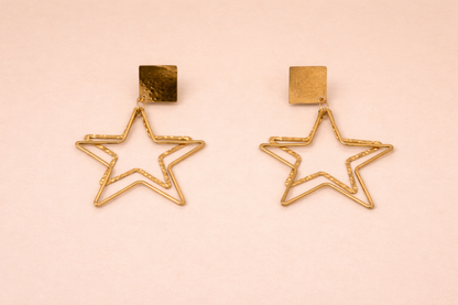 18kt gold polish earring with star dangle anti tarnish anti allergic for girls