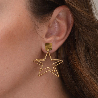 18kt gold polish earring with star dangle anti tarnish anti allergic for girls