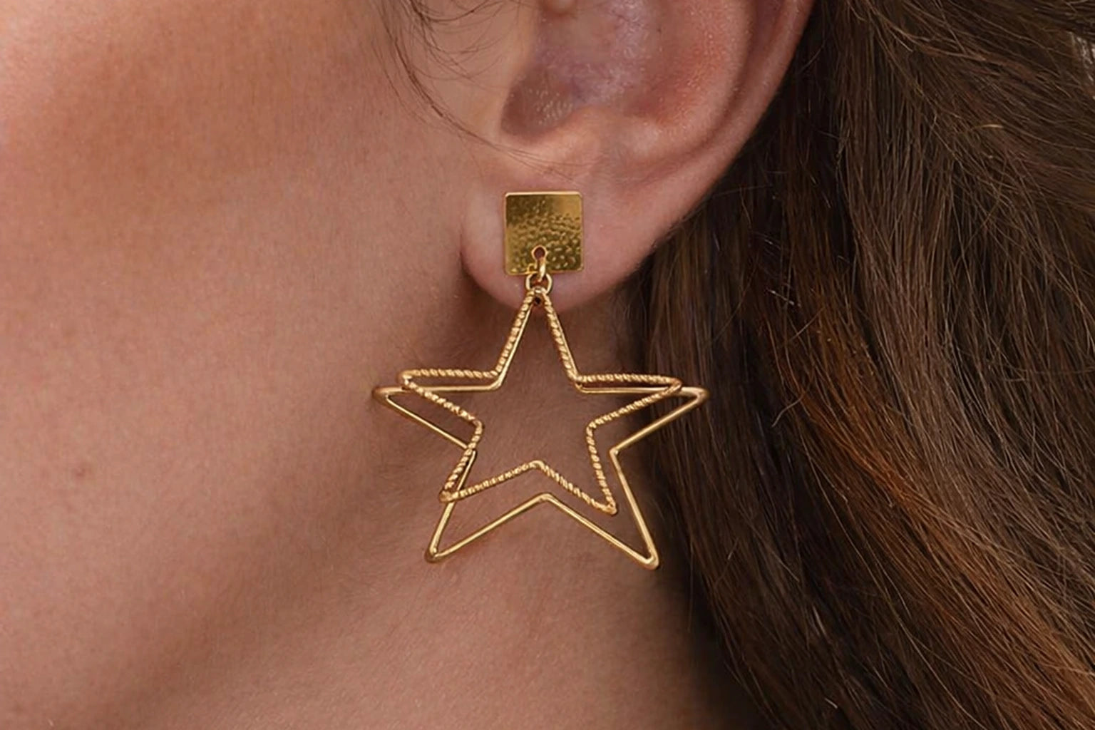 18kt Gold Polish Earring with Star Dangle Anti-Tarnish & Anti-Allergic for Girls