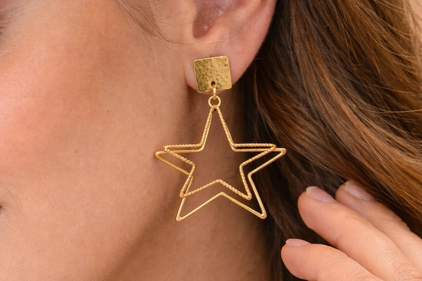 Earring with Star Dangle for Women – 18K Gold Plated