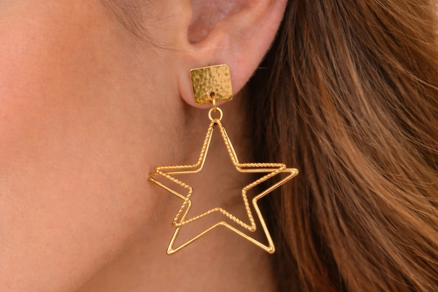 18kt Gold Polish Earring with Star Dangle Anti-Tarnish & Anti-Allergic for Girls