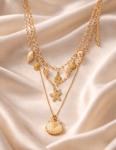 18kt gold polish necklace with ocean pendant anti tranish anti allergic for girls