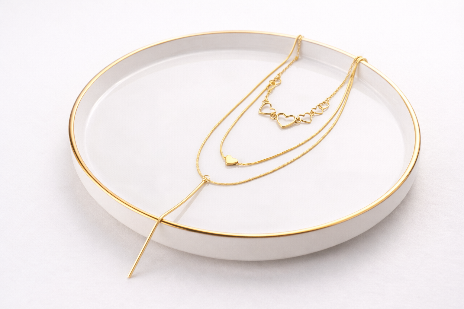 18kt Gold Polish Necklace with Multi-Layered Heart & Bar Anti-Tarnish & Anti-Allergic for Girls