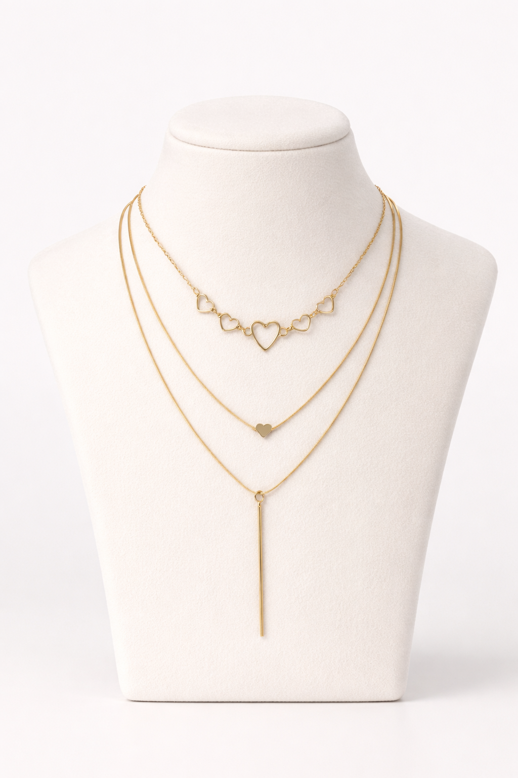 18kt Gold Polish Necklace with Multi-Layered Heart & Bar Anti-Tarnish & Anti-Allergic for Girls