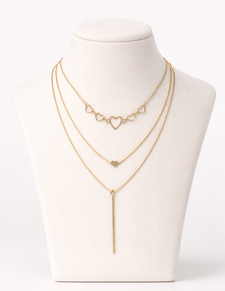 18 carat gold polish necklace with multi-layered heart & bar anti tranish anti allergic for girls