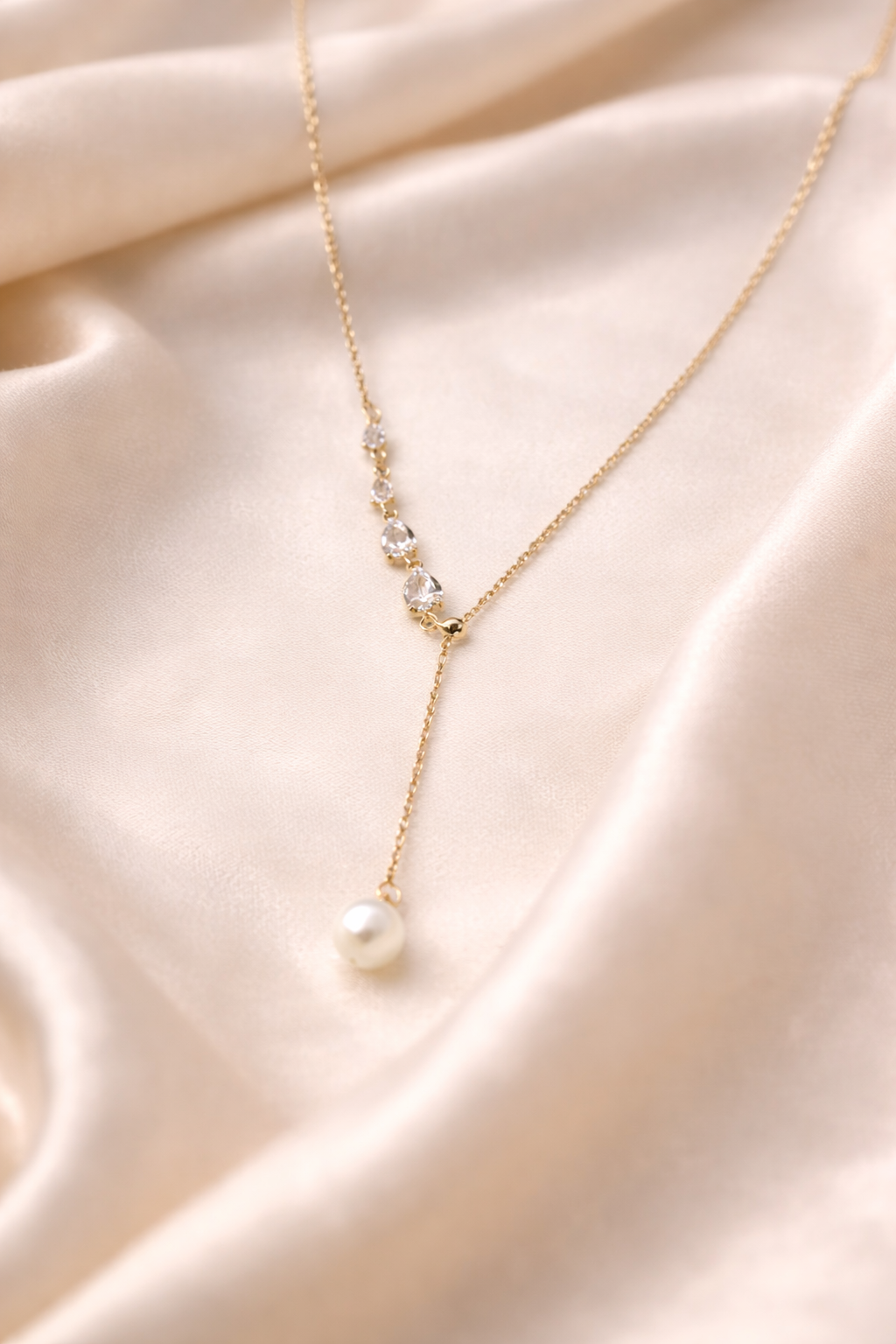 18kt Gold Polish Necklace with Y Shaped & Pearl Pendant Anti-Tarnish & Anti-Allergic for Girls