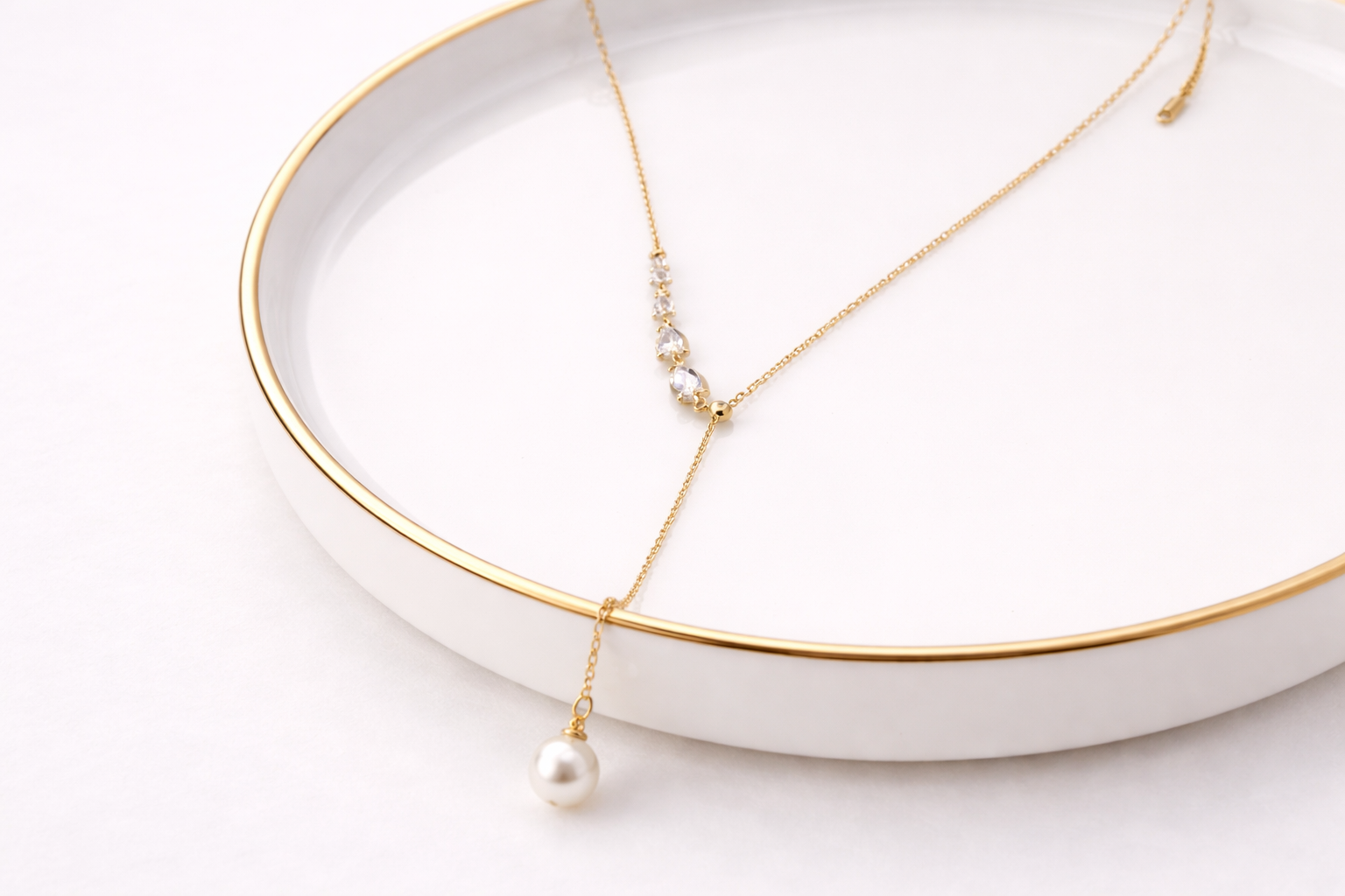 18kt Gold Polish Necklace with Y Shaped & Pearl Pendant Anti-Tarnish & Anti-Allergic for Girls