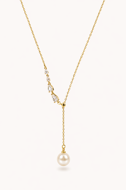 18 carat gold polish necklace with Y shaped & pearl pendant anti tranish anti allergic for girls