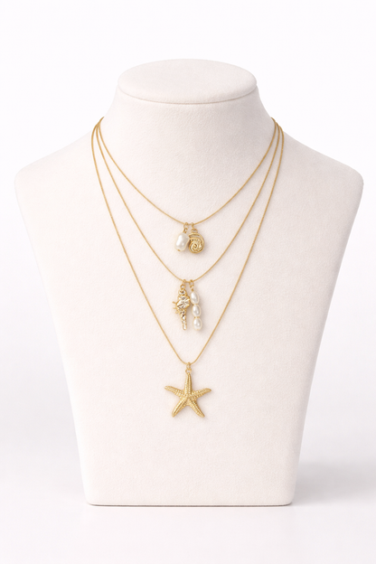18 carat gold polish necklace with 3 layered star pendant anti tranish anti allergic for girls