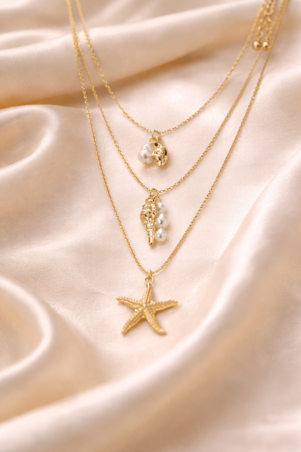 18kt Gold Polish Necklace with 3 Layered Star Pendant Anti-Tarnish & Anti-Allergic for Girls