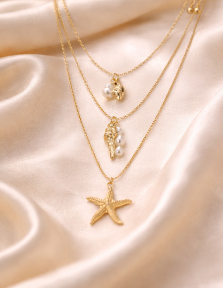 18 carat gold polish necklace with 3 layered star pendant anti tranish anti allergic for girls