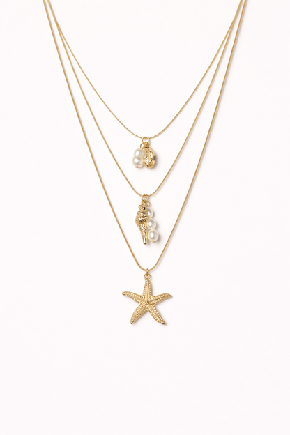 18 carat gold polish necklace with 3 layered star pendant anti tranish anti allergic for girls