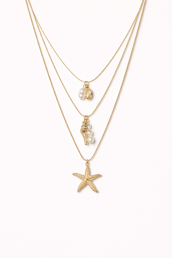 Necklace with 3 Layered Star Pendant for Women – 18K Gold Plated