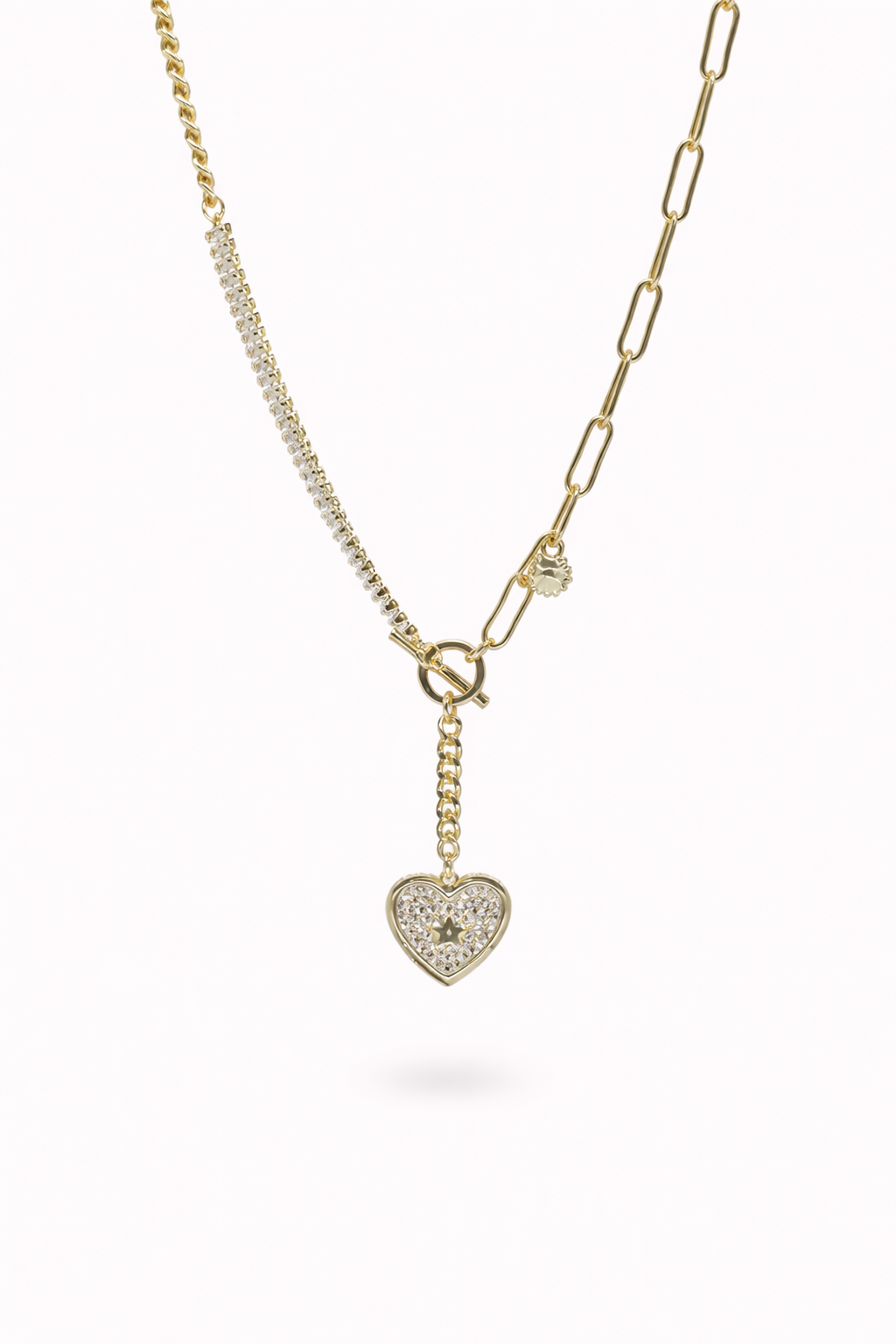 18kt Gold Polish Necklace with Diamond Heart Pendant Anti-Tarnish & Anti-Allergic for Girls