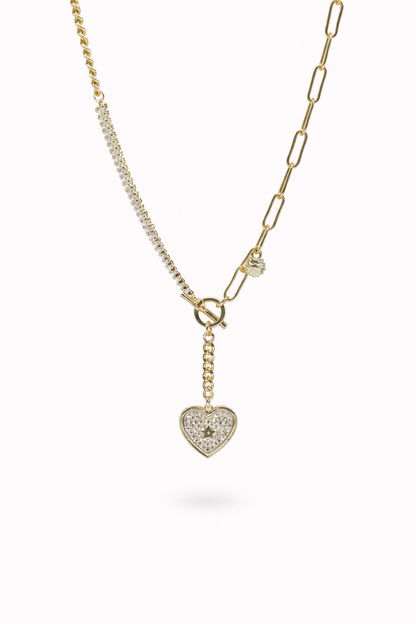 18kt gold polish necklace with diamond heart pendant anti tranish anti allergic for girls
