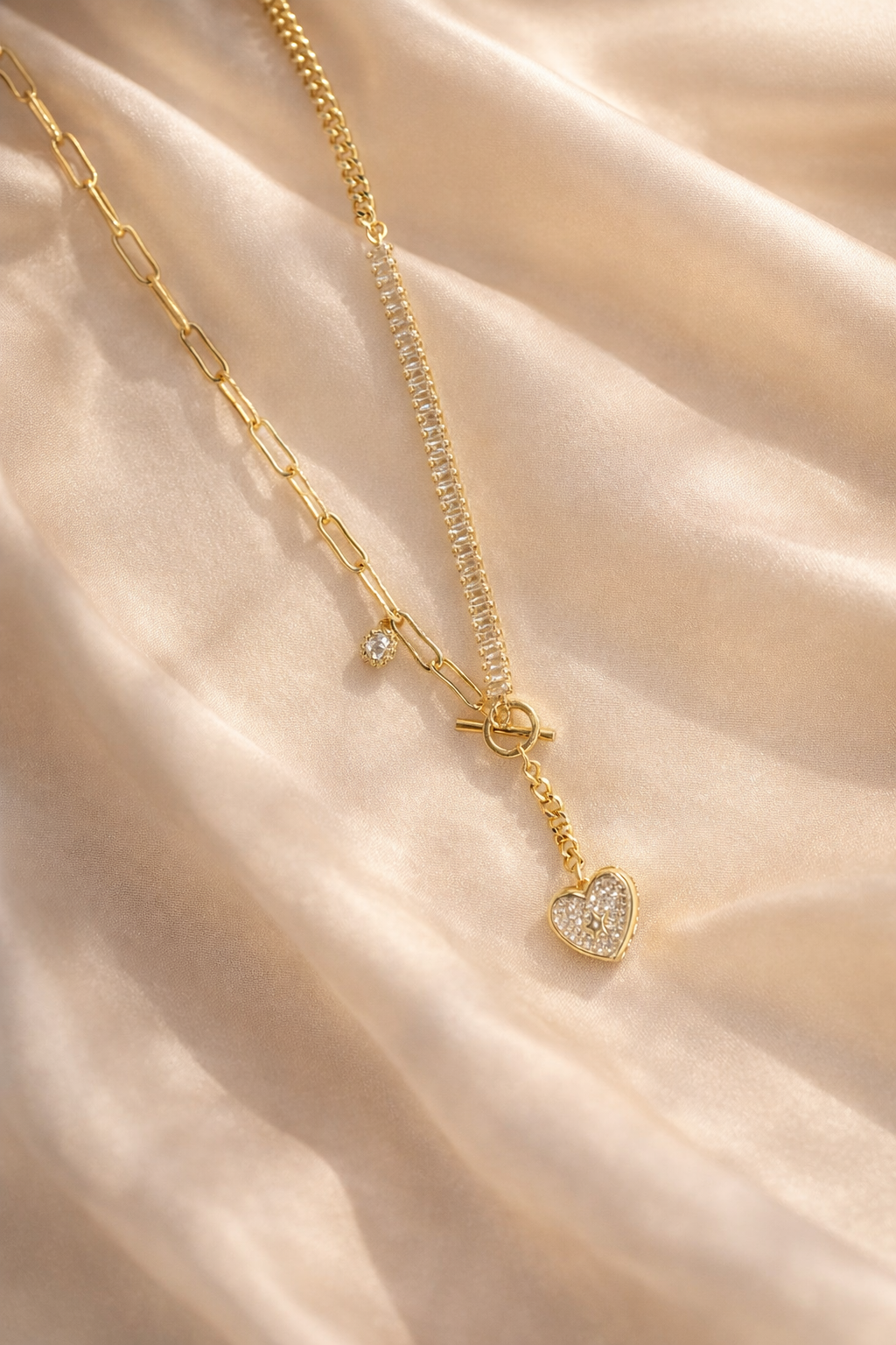 18kt Gold Polish Necklace with Diamond Heart Pendant Anti-Tarnish & Anti-Allergic for Girls