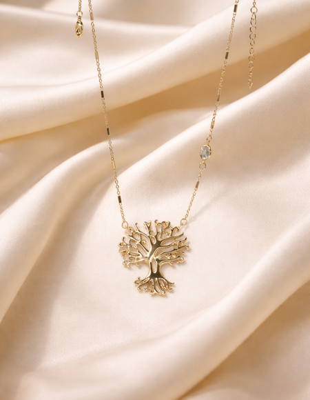 18 carat gold polish necklace with tree pendant anti tranish anti allergic for girls
