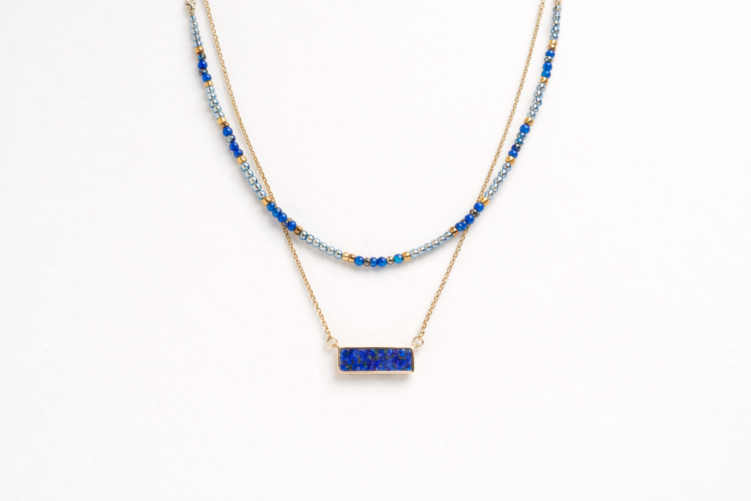 18kt Gold Plated Necklace with Ocean Blue Stone Bar Pendant Anti-Tarnish & Anti-Allergic for Girls